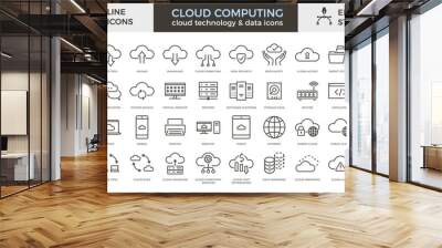 40 vector thin line icons related with cloud computing, technology, infrastructure and data. Editable stroke Wall mural