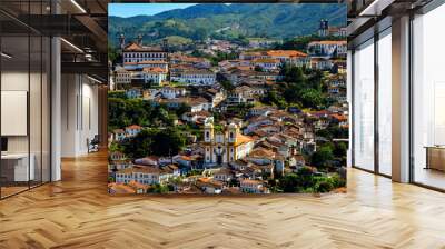 A panoramic view of the historic colonial city of Ouro Preto, Minas Gerais, Brazil. Wall mural