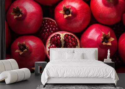 Abundance of fresh and healthy pomegranates fruit background texture Wall mural