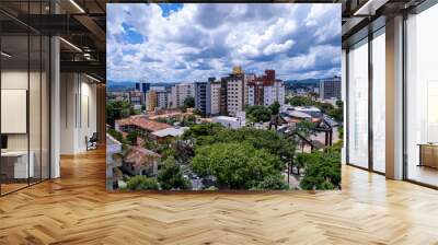 Aerial image of the city of Betim, Belo Horizonte, Brazil. Main square. Wall mural