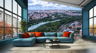 Aerial view of Taquaral park in Campinas, São Paulo. In the background, the neighborhood of Cambui. Wall mural