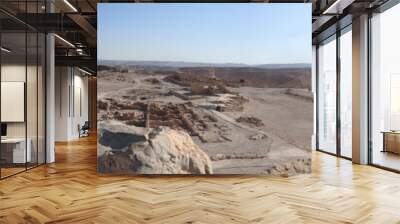 Panoramic view of historical site Masada in Israel by Dead Sea Wall mural