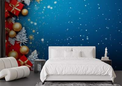 christmas background with balls and ribbon Wall mural