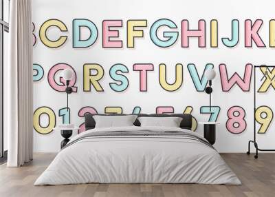 Custom font design. Baby typeface effect style. Filled outline in baby pastel color tones. Wall mural