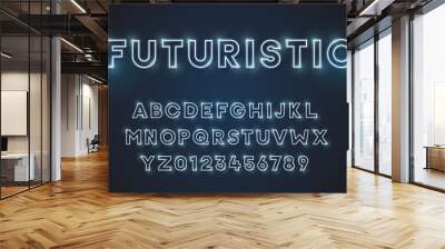 Futuristic vector font typeface unique design. For technology, digital, engineering, digital , gaming, sci-fi and science subjects. All letters and numbers included Wall mural