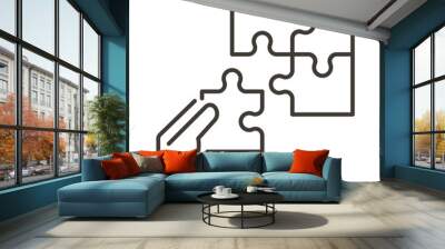 Hand with missing piece of a puzzle set. Vector thin line icon for concepts of problem solving, success, business, education Wall mural