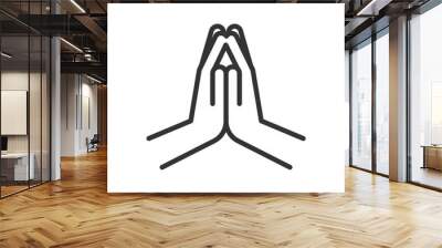 Hands praying icon. Vector thin line illustration. Religious gesture sign. Folded hands for different culture meanings - pray, namaste, begging etc Wall mural