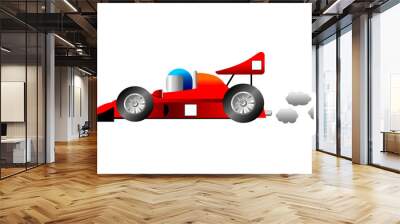 Funny race car isolated over white background Wall mural