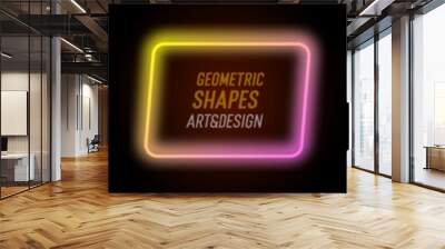 Set of modern neon led shapes. Fluid vector trendy elements. Template graphics with geometric speech bubbles and banners with frames with dynamic gradient colorful light to put your own text Wall mural