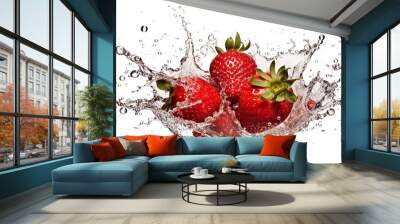 strawberry falling into water Wall mural