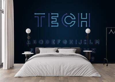 Tech vector font typeface unique design. For technology, circuits, engineering, digital , gaming, sci-fi and science subjects. Wall mural