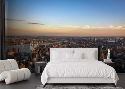 The East River, Long Island and New York City Skyline seen from the Empire State Building at Sunset Wall mural