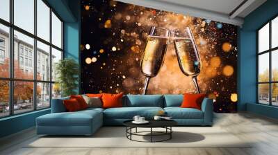 two glasses of champagne party new years eve background wallpaper Wall mural