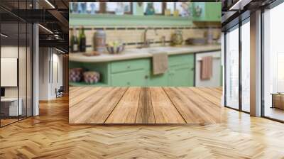 Wooden board empty table blurred background modern kitchen Wall mural