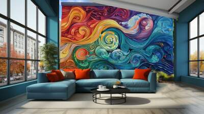 An outdoor mural showcasing the art of erosion, where wind and water patterns are immortalized in stunning, vivid colors Wall mural