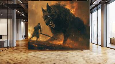 Fighting with dark might, the evil dog warrior strikes fear into the hearts of its enemies. Wall mural