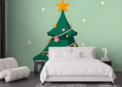 Decorated Christmas Tree With Star On Top Wall mural