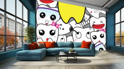 Tooth vector background. Cute emotion tooth cartoons. Wall mural