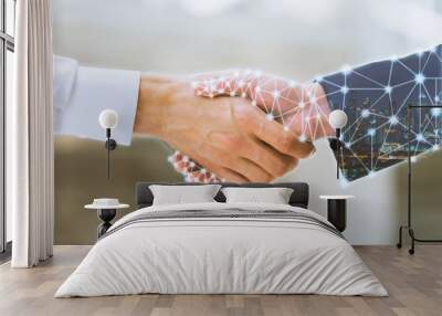 Business man handshake and network connection graphic Wall mural