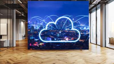 Cloud network and connection city Wall mural