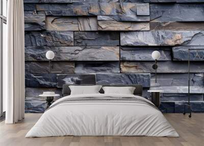 Stacked stone wall background, close-up realistic photo Wall mural