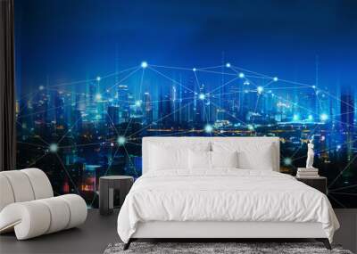 Wireless network and connection city Wall mural