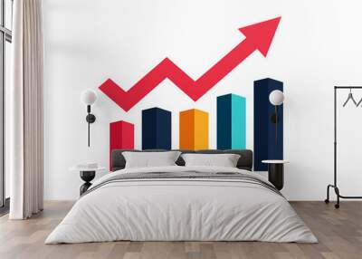 A colorful bar chart illustration featuring four bars in various heights, symbolizing business growth or statistical data. Wall mural