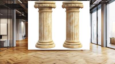 A pair of beautifully crafted classical marble columns, featuring intricate fluted shafts and ornate capitals.  Wall mural