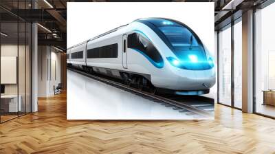 A sleek and futuristic high-speed bullet train captured in motion on the tracks. Wall mural