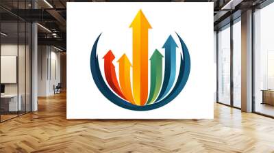 A vibrant abstract illustration featuring multiple arrows in various colors—red, orange, yellow, green, and blue—pointing upward, symbolizing growth, progress, and success. Wall mural