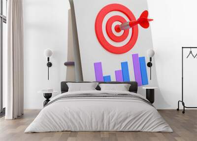 3d minimal financial analysis. Financial goal. investment planning. Data analysis concept. A paper with a statistic chart and dartboard. 3d illustration. Wall mural