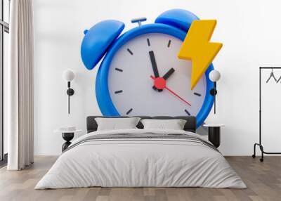 3d minimal quick time concept. urgent work. fast service. alarm clock with thunder icon. 3d illustration. Wall mural