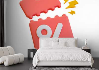 3d minimal shopping promotion. big sale. best offer. torn discount tag with lightning icon. 3d illustration. Wall mural