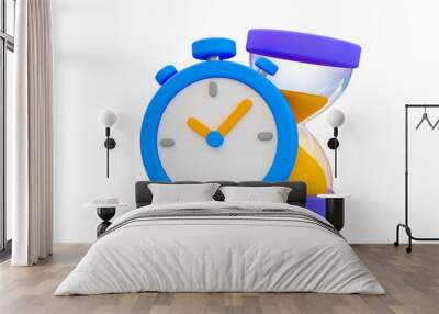 3d minimal time management concept. urgent work. fast service. stopwatch with an hourglass. 3d illustration. Wall mural