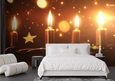 Celebrate the Festival Lights with festive Hanukkah wallpapers that shine with warmth joy Featuring glowing menorahs, sparkling stars, and traditional symbols,these designs create cozy vibrant holiday Wall mural