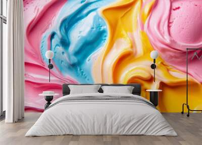 Abstract ice cream art close-up featuring swirled vibrant colors and smooth creamy textures in a playful and modern design Wall mural