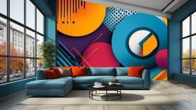 Bold geometric shapes with abstract patterns and vibrant background illustration design Wall mural