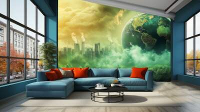 Illustrate international agreements shaping carbon neutrality, with a focus on global emissions reduction strategies and the role of diplomacy in driving sustainability Wall mural