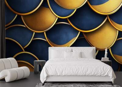 Sleek Thai modern pattern background in gold and navy, combining contemporary style with cultural elegance Wall mural