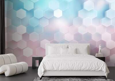 Soft pastel hexagon pattern background, blending light blues and pinks for a calming, modern design Wall mural