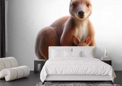 3D render A mother kangaroo is holding her baby kangaroo, 3D render, isolated on a transparent background Wall mural