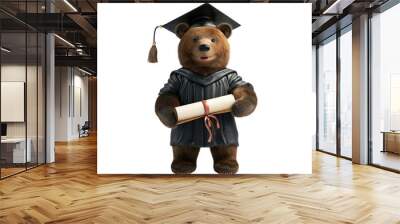 A bear is wearing a graduation gown and holding a diploma Wall mural