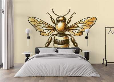 A drawing of a bee with its wings spread out, Honey Bee, spring, world bee day. Wall mural