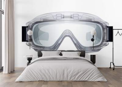 A pair of clear goggles with black frames. The goggles are designed to protect the eyes from harmful substances Wall mural