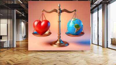 A scale with a heart on one side and a globe on the other ,World Health Day. Wall mural