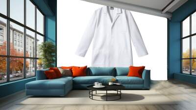 A white lab coat with a green logo on the sleeve. The coat is long and has pockets Wall mural