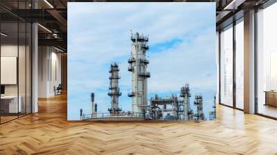 Industrial of oil refinery plant from industry zone ,Refinery factory oil storage tank and pipeline steel  Wall mural