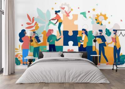 Create an infographic on the benefits of teamwork and collaboration in achieving common goals. Showcase examples of effective teamwork and the skills needed to collaborate effectively. Wall mural