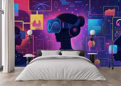 Design a visual guide to the role of AI in the metaverse. Explain how artificial intelligence enhances user experiences through personalized interactions and content. Wall mural