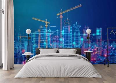 Design an infographic on the evolution of construction technology. Highlight innovations like Building Information Modeling (BIM), drones, and 3D printing in construction. Wall mural